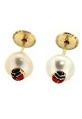 remarkable small yellow gold lady bug pearl baby earrings
